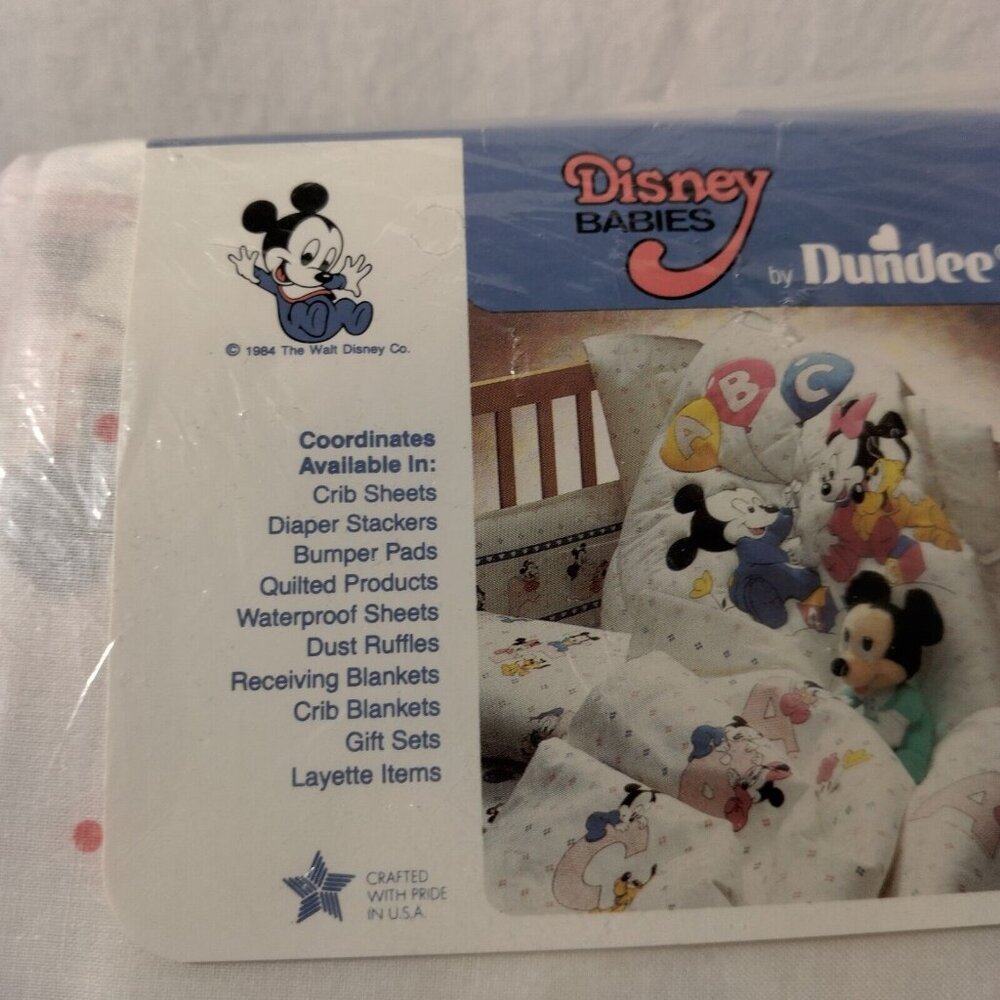 Vintage Disney Babies Dundee Crib Sheet 28x52 White ABC Mickey Minne New NOS - Picture 4 of 11